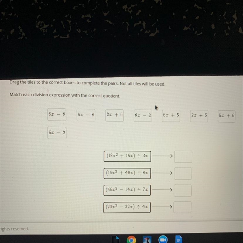 Drag the tiles to the correct boxes to complete the pairs. Not all tiles will be used-example-1