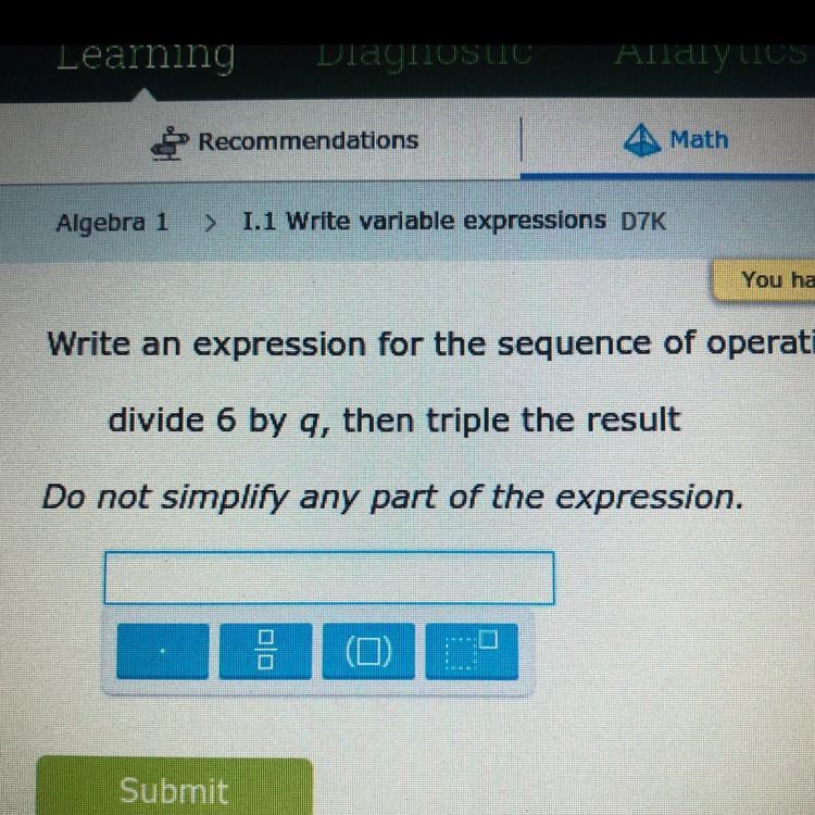 Divide 6 by q, then triple the result-example-1