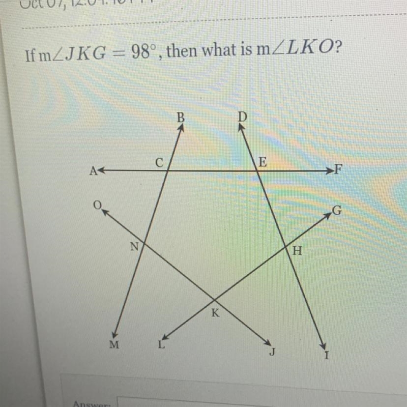 If m JKG = 98 then what is m LKO-example-1