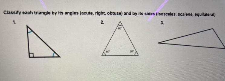 Classify each triangle by its angles (acute, right, obtuse) and by its sides (isosceles-example-1