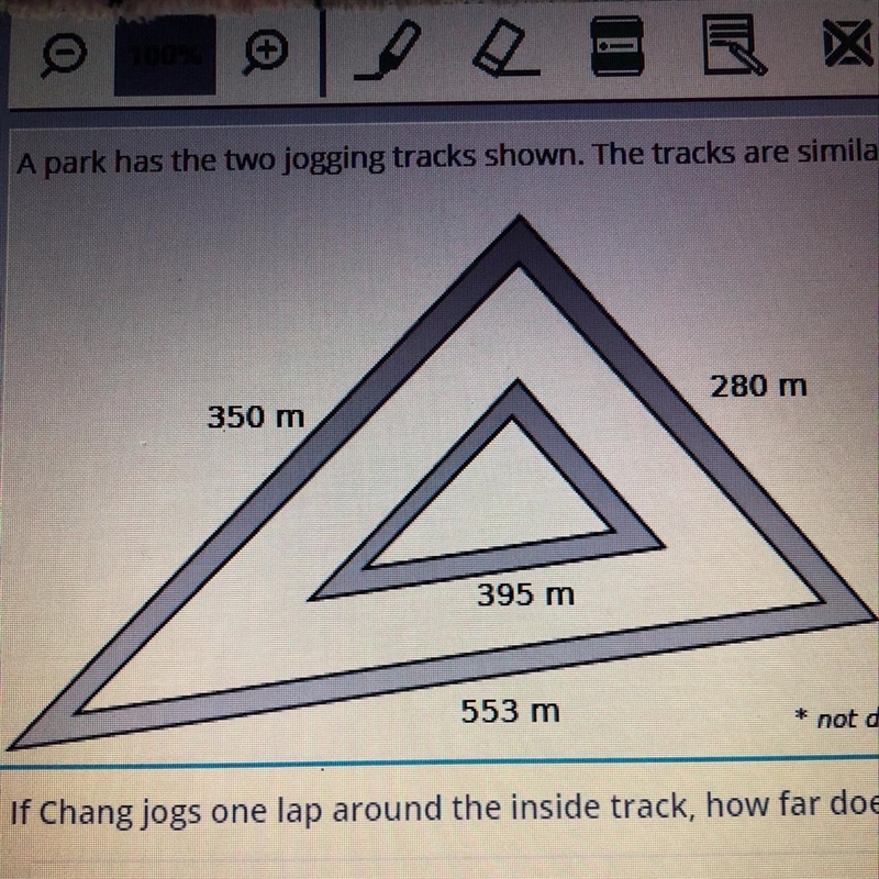 If Chang jogs one lap around the inside track, how far does he jog-example-1