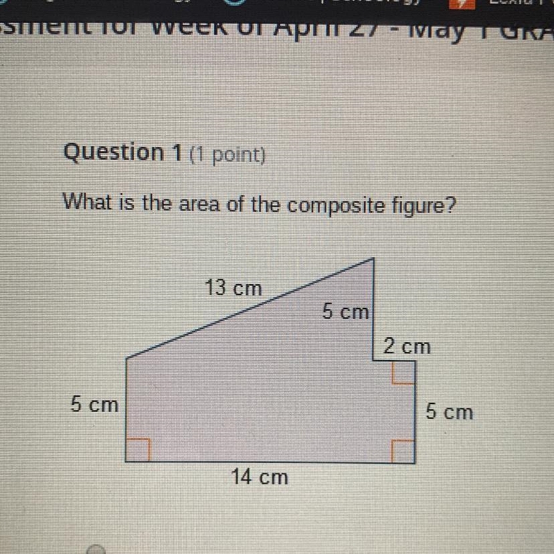 What is the composite figure A.70 B.100 C. 105 D. 130-example-1