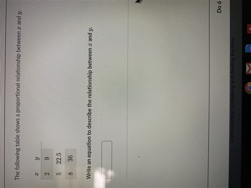 Write an equation to describe the relationship between x and y.-example-1