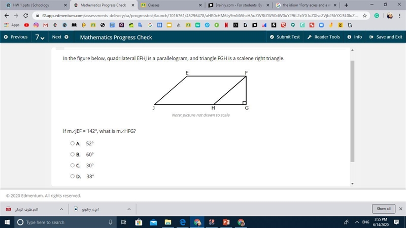 In the figure below, quadrilateral EFHJ is a parallelogram, and triangle FGH is a-example-1