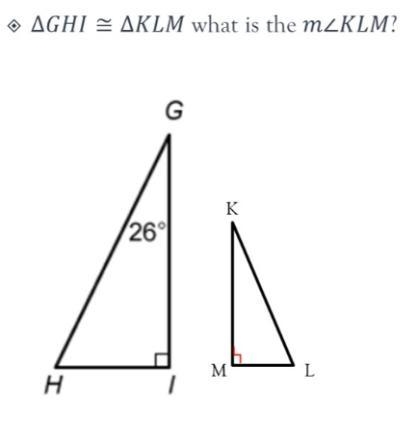 I need help ASAP please!! △GHI ≅ △KLM what is the m∠KLM-example-1