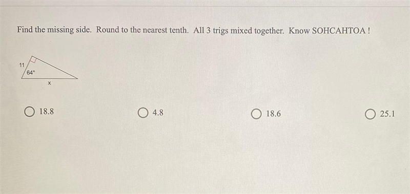 I need help finding the missing side.-example-1