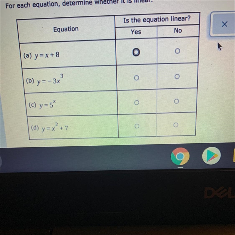 How can you tell if it’s linear?also say if it’s yes or no-example-1