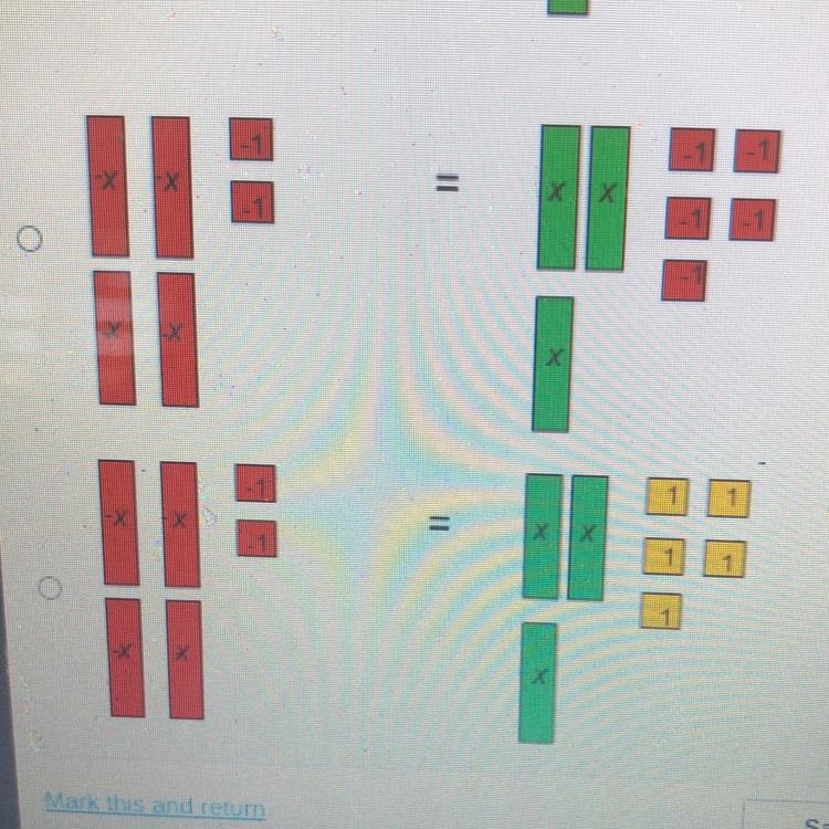 Which model represents the equation shown below -4x+(-2)=3x+(-5)-example-1