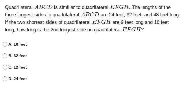 Quadrilateral ABCD is similiar to quadrilateral EFGH. The lengths of the three longest-example-1