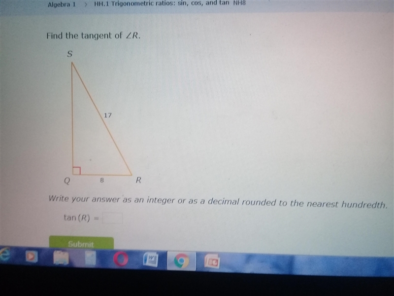 Find the tangent of ∠R.-example-1