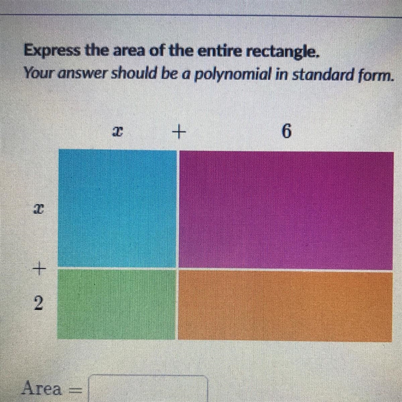 Express the area of the entire rectangle. Your answer should be a polynomial in standard-example-1