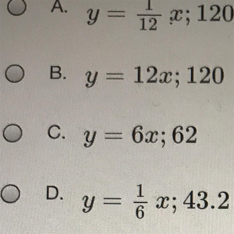 Suppose y varies directly with x and y = 72 when x = 6. What direct variation equation-example-1