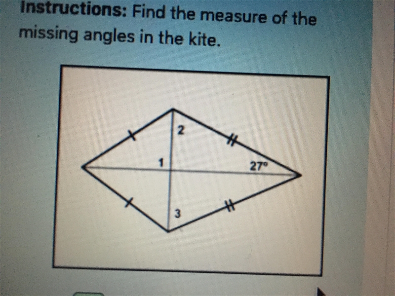 Find the measure of the missing angles in the kite.-example-1