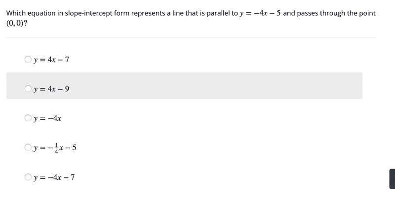 2. Please help. Which equation in slope-intercept form represents a line that is parallel-example-1