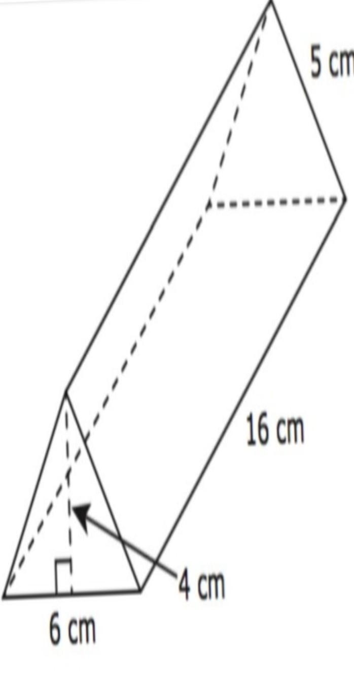 The dimensions of a triangular prism are shown in the diagram. What is the volume-example-1