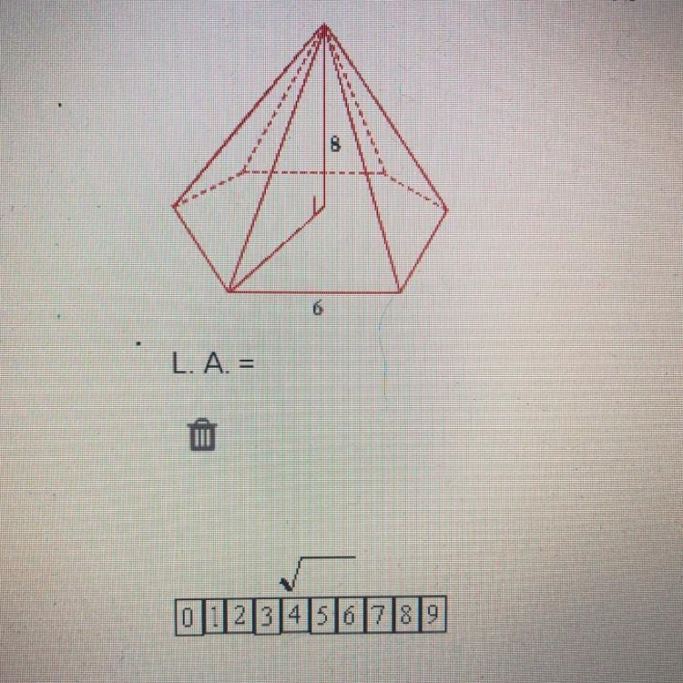 Find the lateral area of the regular pyramid L.A. =-example-1