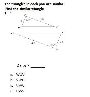 The triangles in each pair are similar. Find the similar triangle-example-1