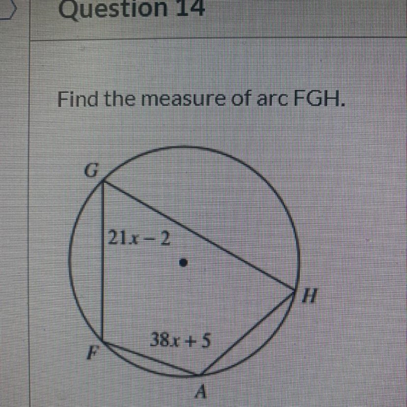 Find the measure of arc FGH.-example-1