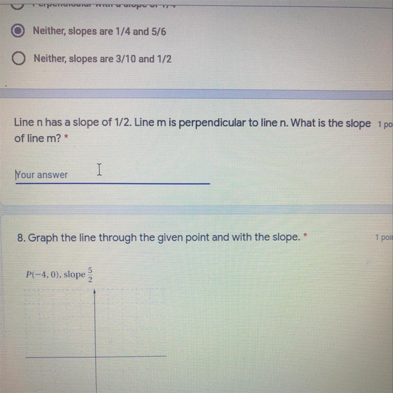 Line n has a slope of 1/2. line m is perpendicular to line n. What is the slope of-example-1