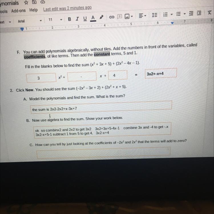 How can you tell by just looking at the coefficients of -2x² and 2x2 that the terms-example-1