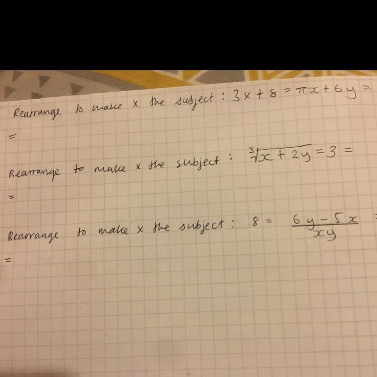 Rearrange to make x the subject: 3x+8= has x+6y-example-1