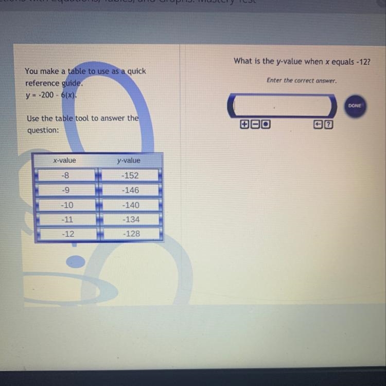 What is the y-value when x equals -12.-example-1