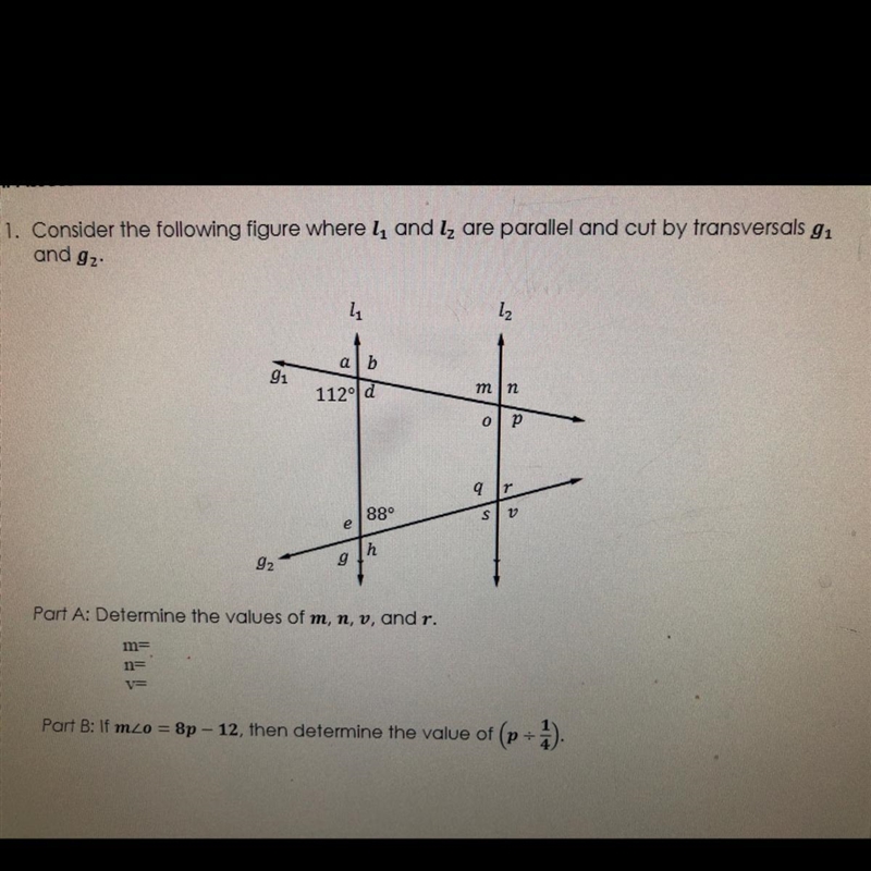 Consider the following figure where l1 and l2 are parallel and cut by transversals-example-1