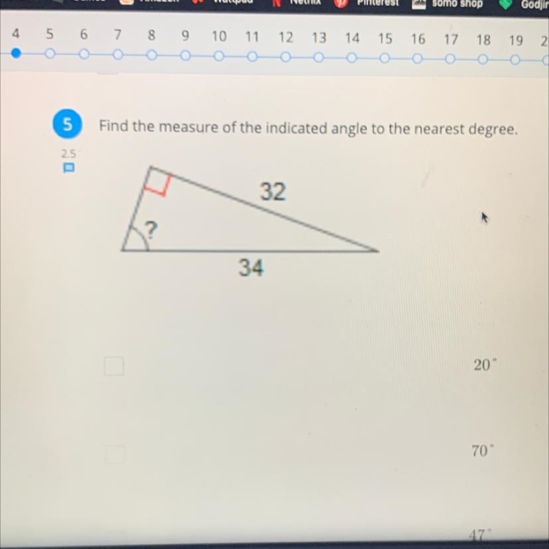 Find the measure of the indicated angle to the nearest degree. How do I solve this-example-1