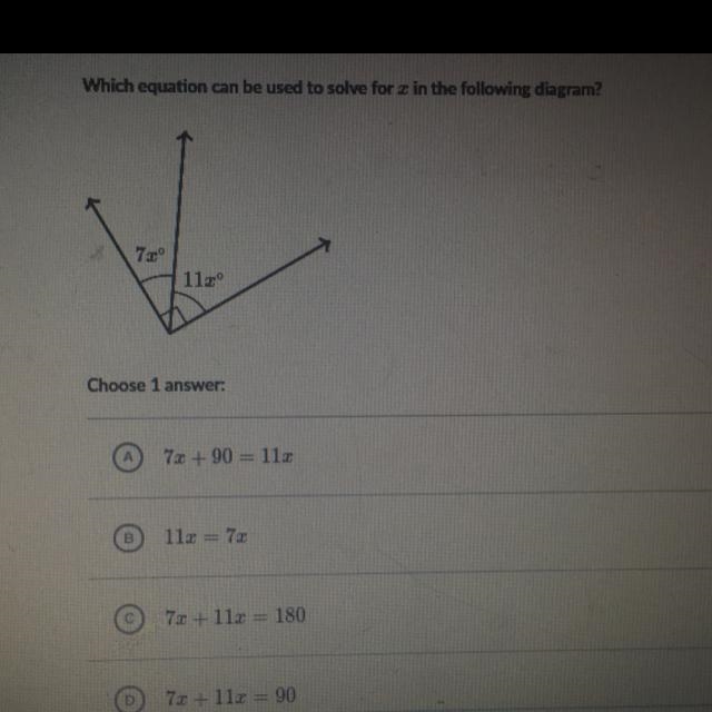 Which equation can be user to solve for x in the following diagram?-example-1