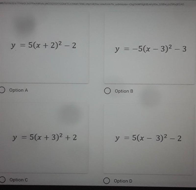 Write a quadratic equation to represent a function with a vertex of (-3, 2) that passes-example-1