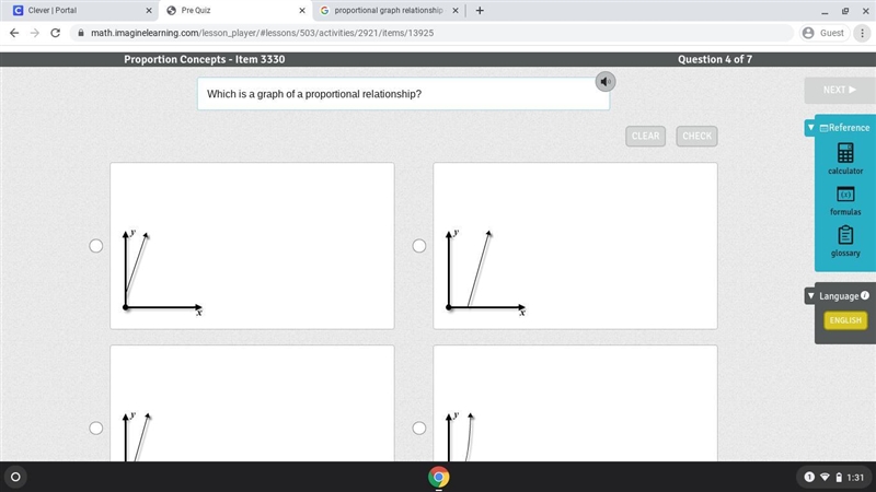 Which is a graph of a proportional relationship?-example-1