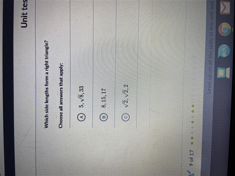 Which side length for me a right triangle?-example-1