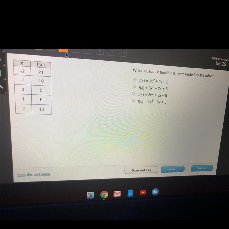 Which quadratic function is represented by the table ???-example-1