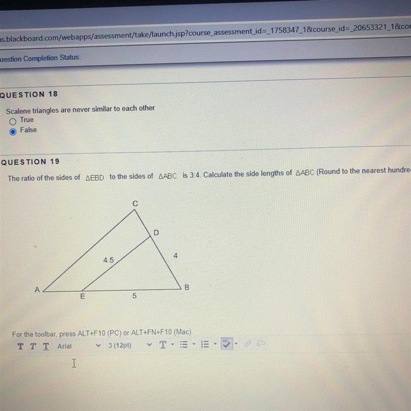 The ratio of the sides of EBD to the sides of ABC is 3:4. Calculate the side lengths-example-1