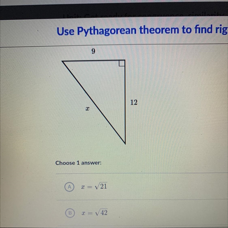 Find the value of X in the triangle shown below. Choose one answer C) x=15 D) x =21-example-1