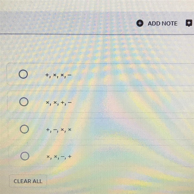 What is the order of operations that should be used to evaluate this expression? 3(4 + 7) -5x-example-1