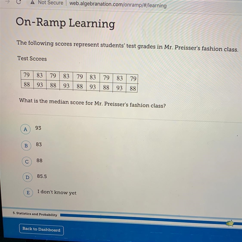 The following scores represent students' test grades in Mr. Preisser's fashion class-example-1