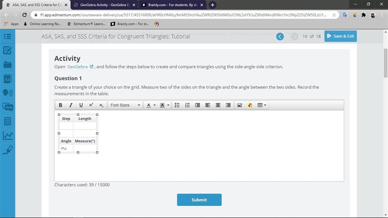 Open GeoGebra, and follow the steps below to create and compare triangles using the-example-1