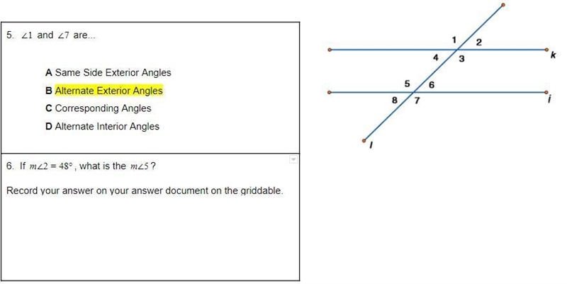 If m∠2=48°, what is the m∠5?-example-1