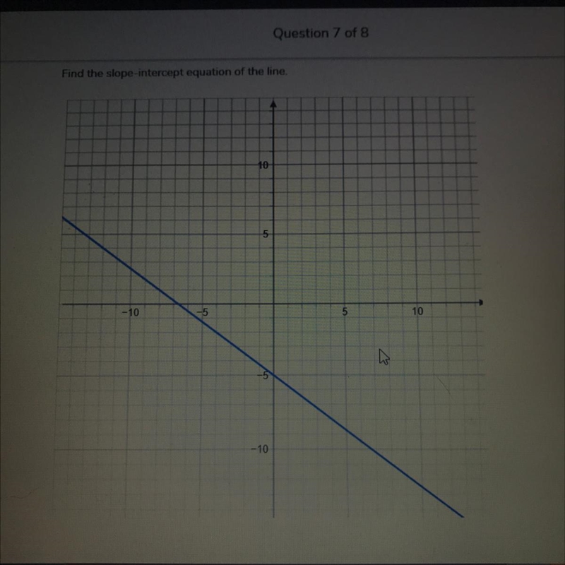 Question 7 of 8 Find the slope-intercept equation of the line. Plz help I can’t go-example-1