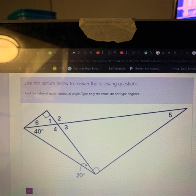 Find the value of each numbered angle. Type only the value, do not type degrees.-example-1