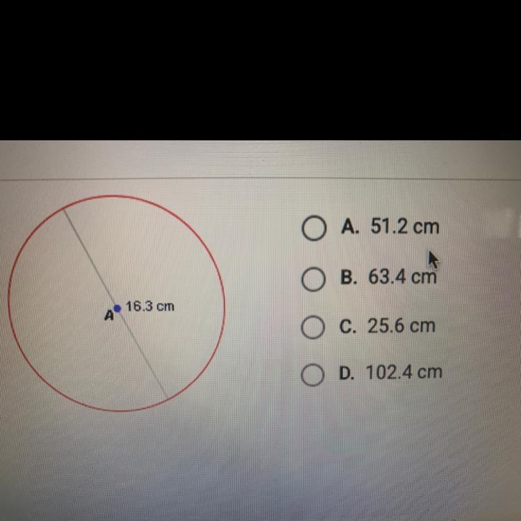 What is the approximate circumference of the circle shown below?-example-1