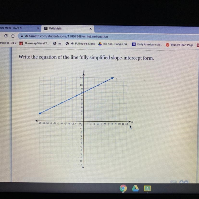 Help please!! Write the equation of the line fully simplified slope-intercept form-example-1