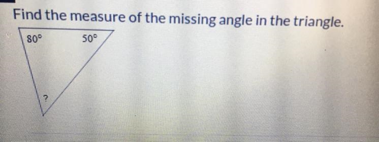 Help Please‼️ Find The Measure Of The Missing Angle In The Triangle.-example-1