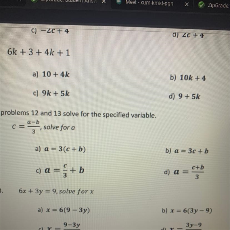 For problems 12 and 13 solve for the specified variable. a-b 12. -, solve for a C-example-1