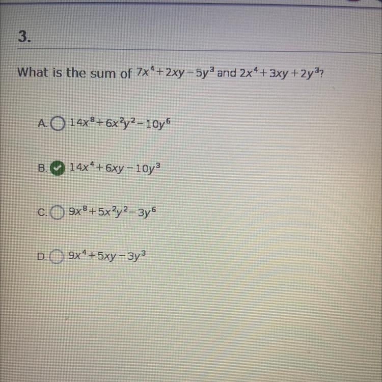 What is the sum of 7x4+ 2xy - 5y3 and 2x4 + 3xy + 2y3?-example-1