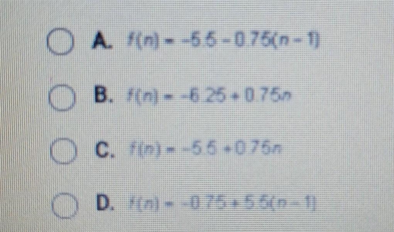 Which function represents the sequence -5.5, -4.75 -4,-3.25... ?​-example-1