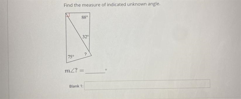 Find the measure of indicated unknown angle-example-1