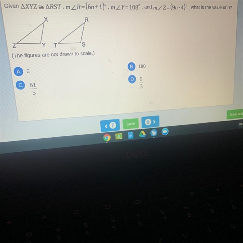 Given AXYZ = ARST.mZR=(6n+1). m _Y=108°, and m _Z=(91-4)', what is the value of n-example-1