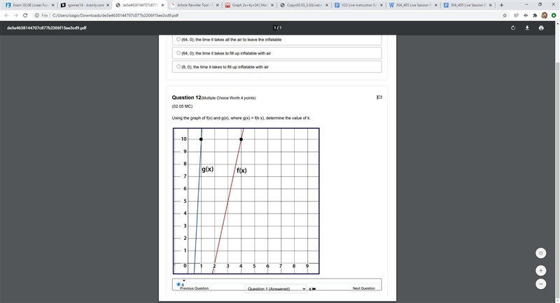 Using the graph of f(x) and g(x), where g(x) = f(k⋅x), determine the value of k.-example-1